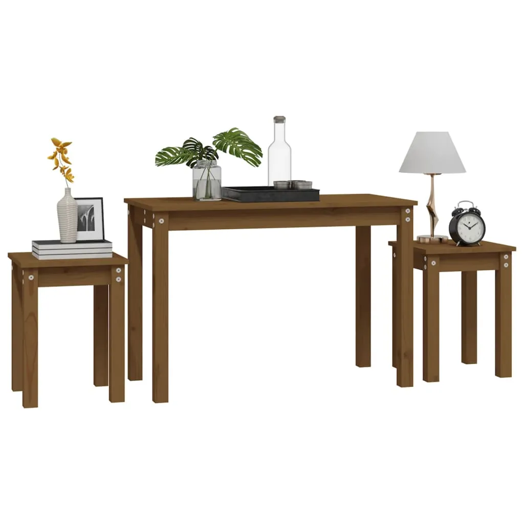 Nesting Tables 3 pcs Honey Brown Solid Wood Pine