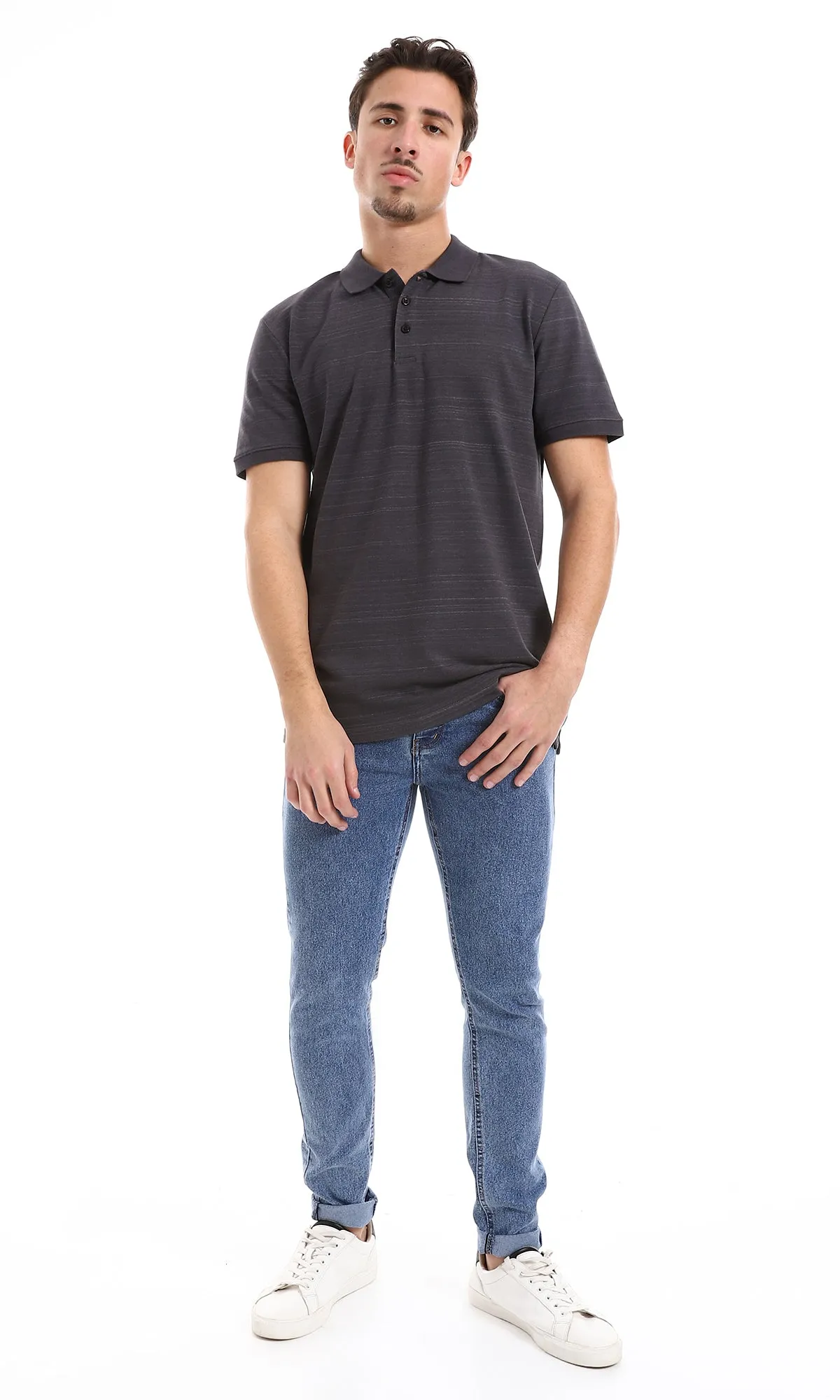 O164023 Heather Charcoal Half Sleeves Polo Shirt
