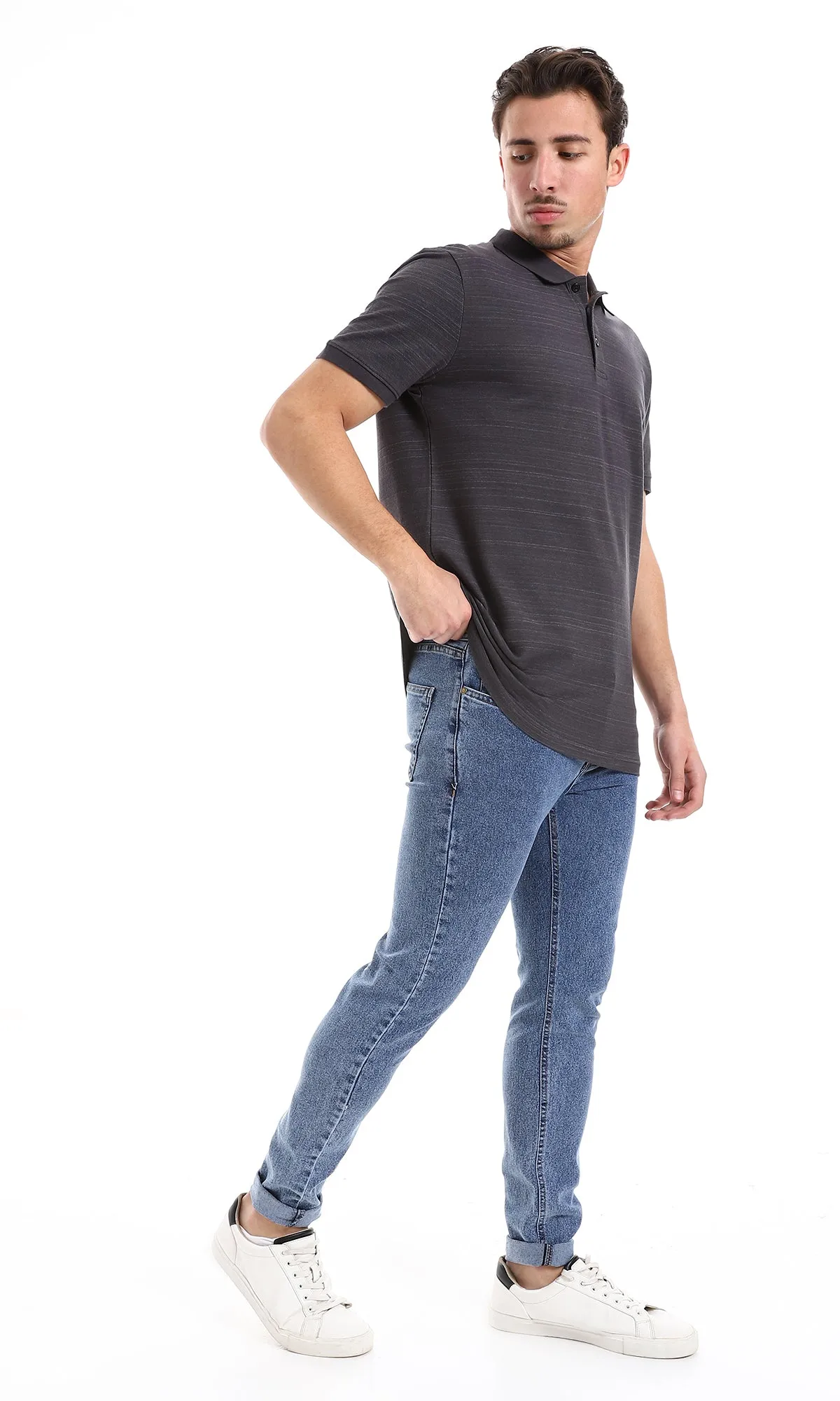 O164023 Heather Charcoal Half Sleeves Polo Shirt
