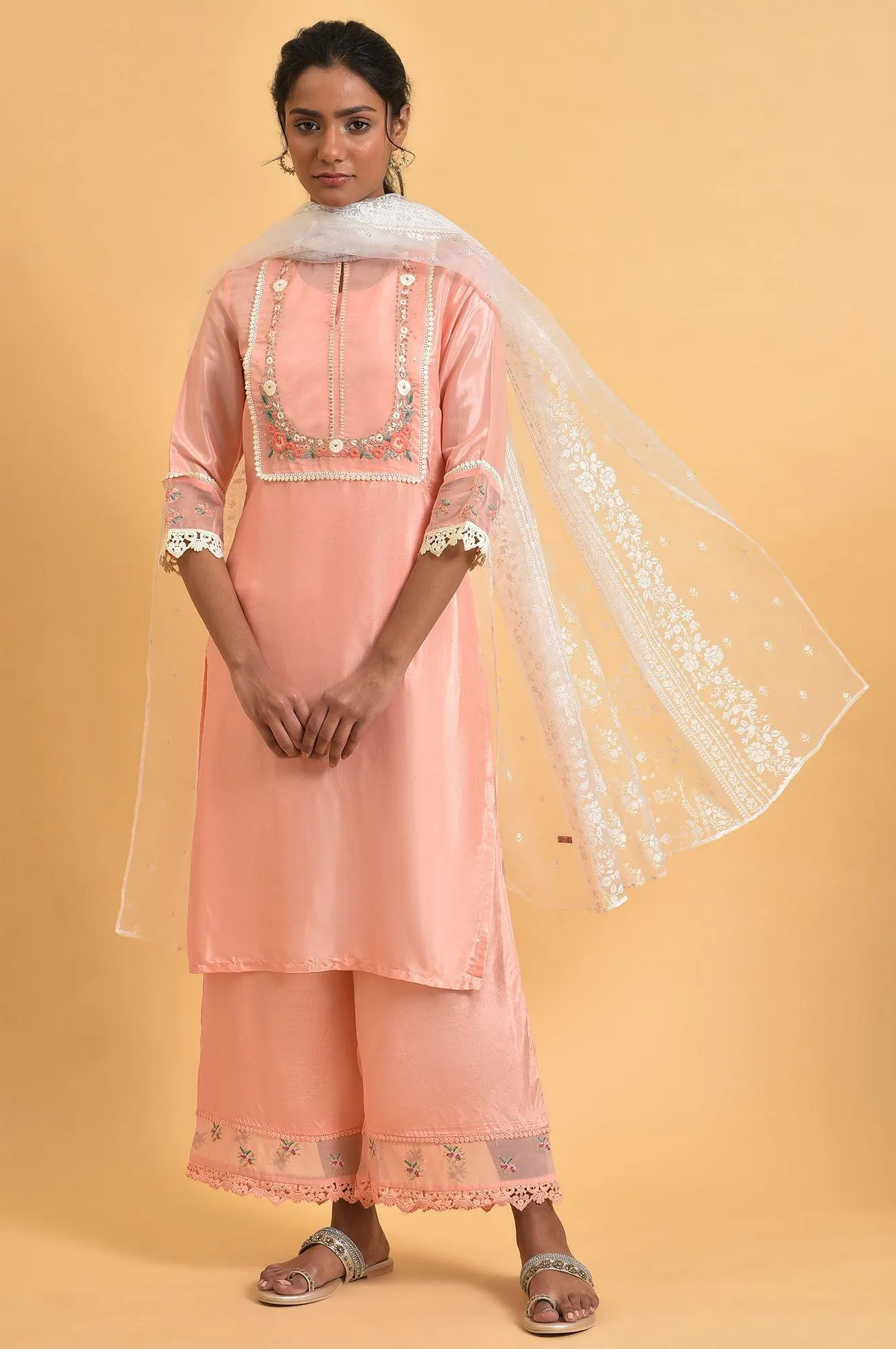Pink Embroidered Shantun Plus Size Festive kurta