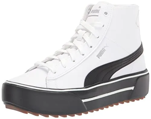 Puma Women's Kaia Mid Leather Sneaker, White Silver, 6.5