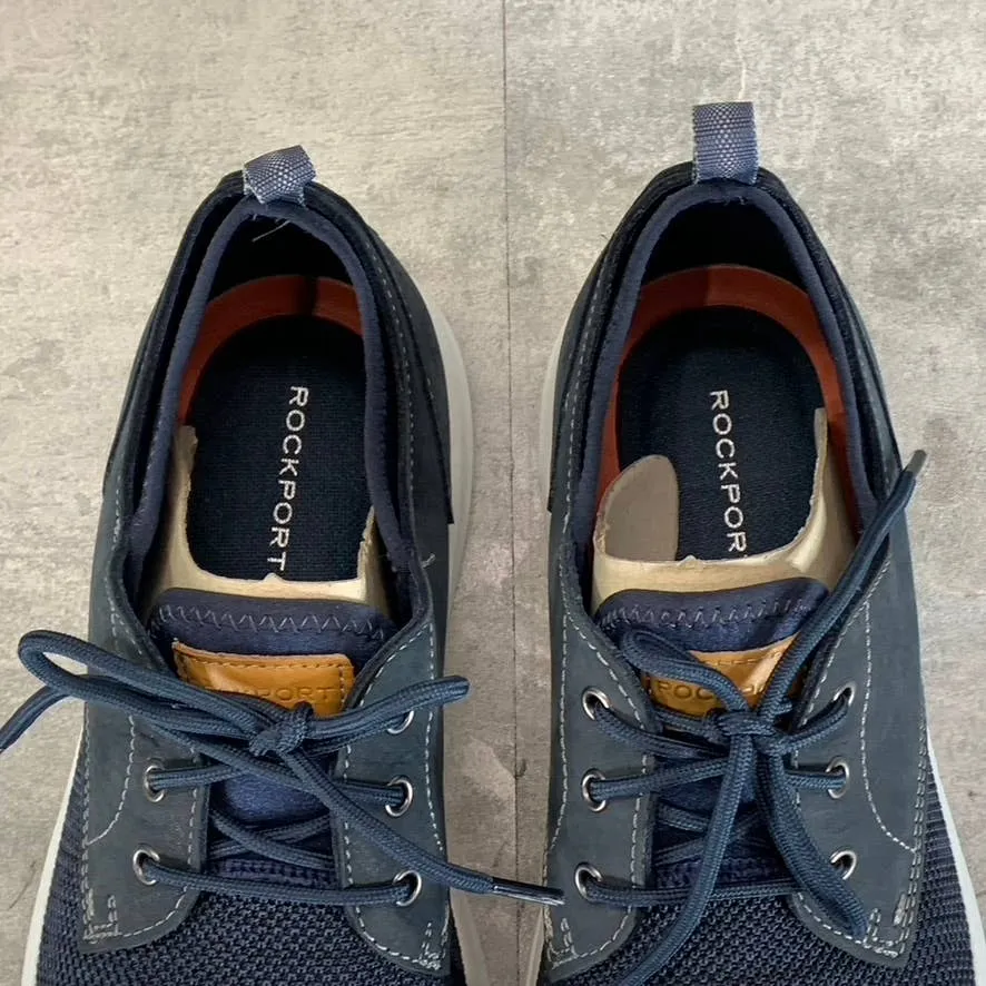 ROCKPORT Men's Navy Nubuck/Mesh Zaden Plain-Toe Lace-Up Oxfords SZ 8.5