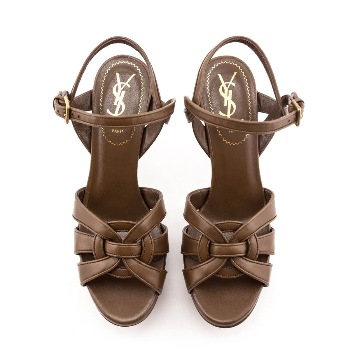 Saint Laurent Brown Leather Tribute Platform Sandals Size 6 | EU 36