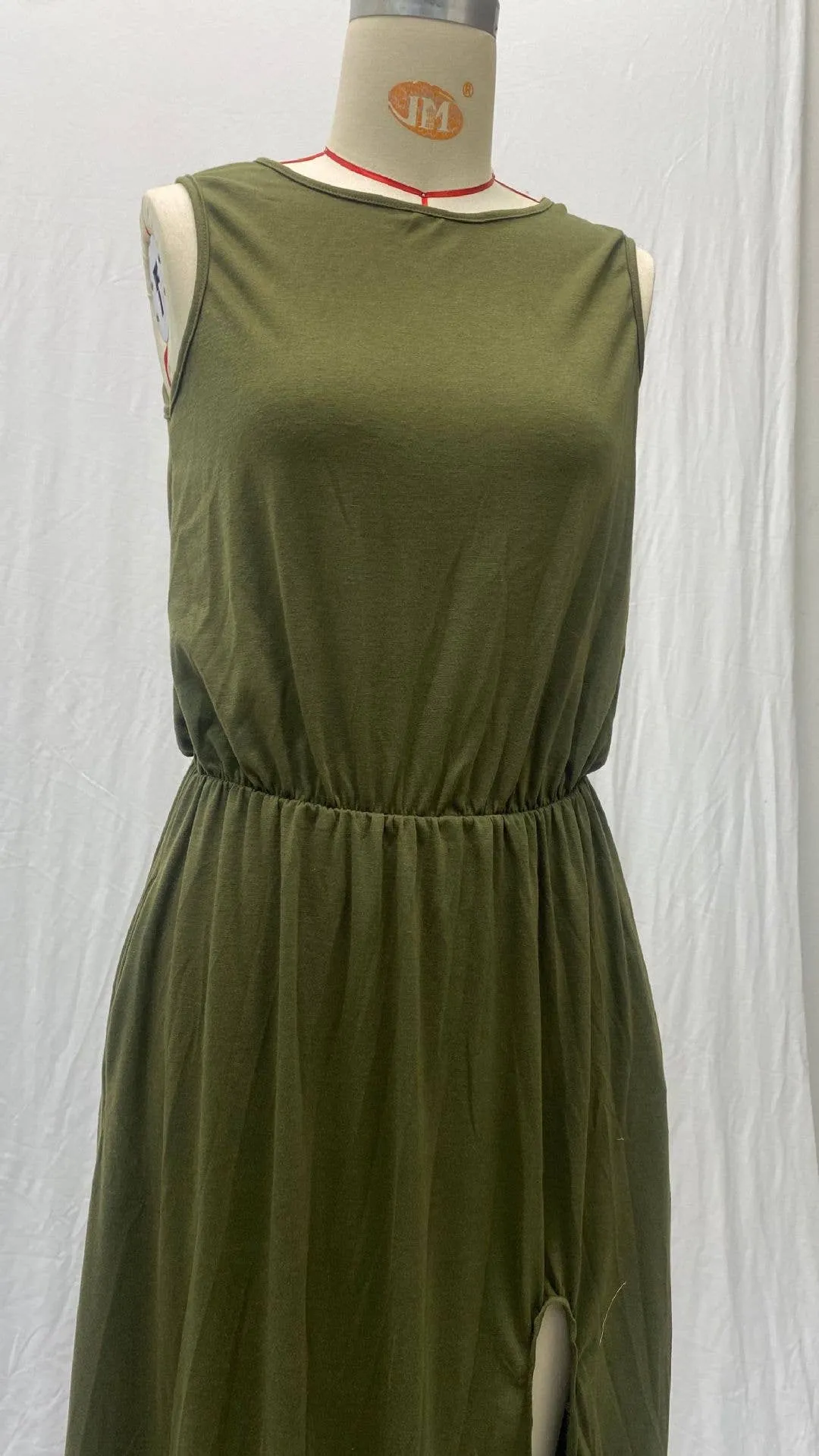 Solid Crew Neck Sleeveless Maxi Dress