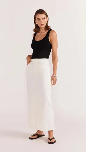 STAPLE THE LABEL INNES DENIM MIDI SKIRT WHITE