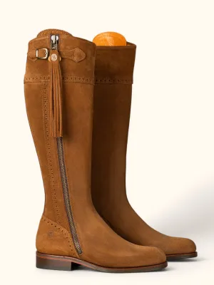 Tall Spanish Riding Boots - Camel Suede