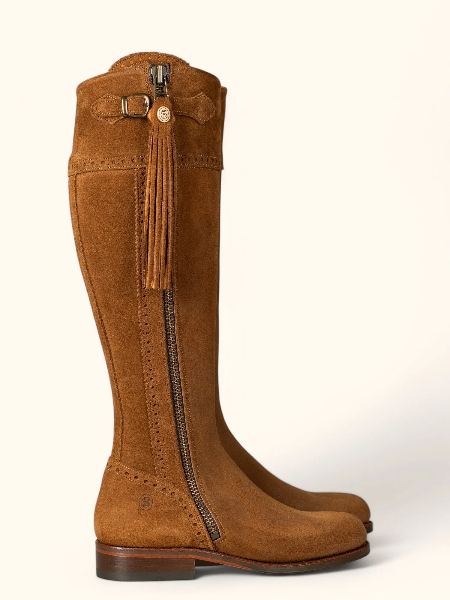 Tall Spanish Riding Boots - Camel Suede