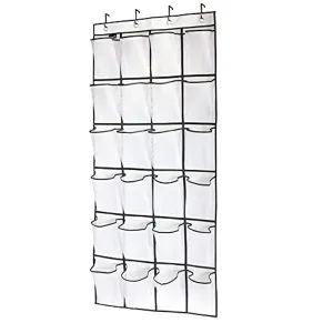 Tebery 24 Large Mesh Pockets Hanging Over the Door Shoe Organizer with 4 Steel Over the Door Hooks (White)