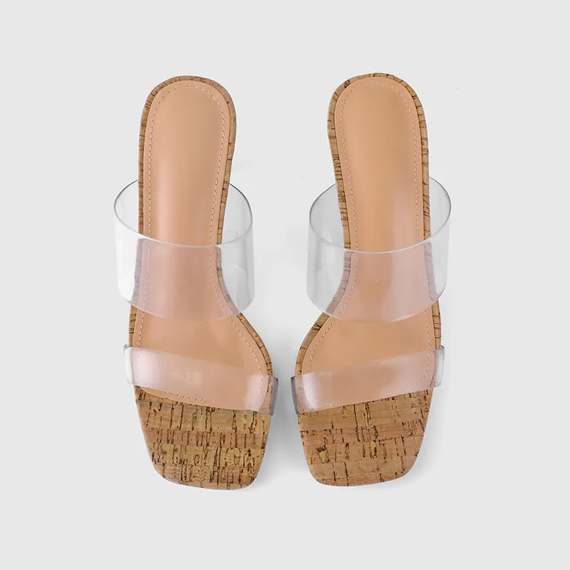 Thick Heel Square Hollow Sandals