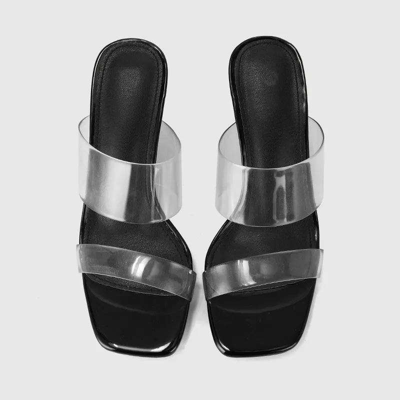 Thick Heel Square Hollow Sandals