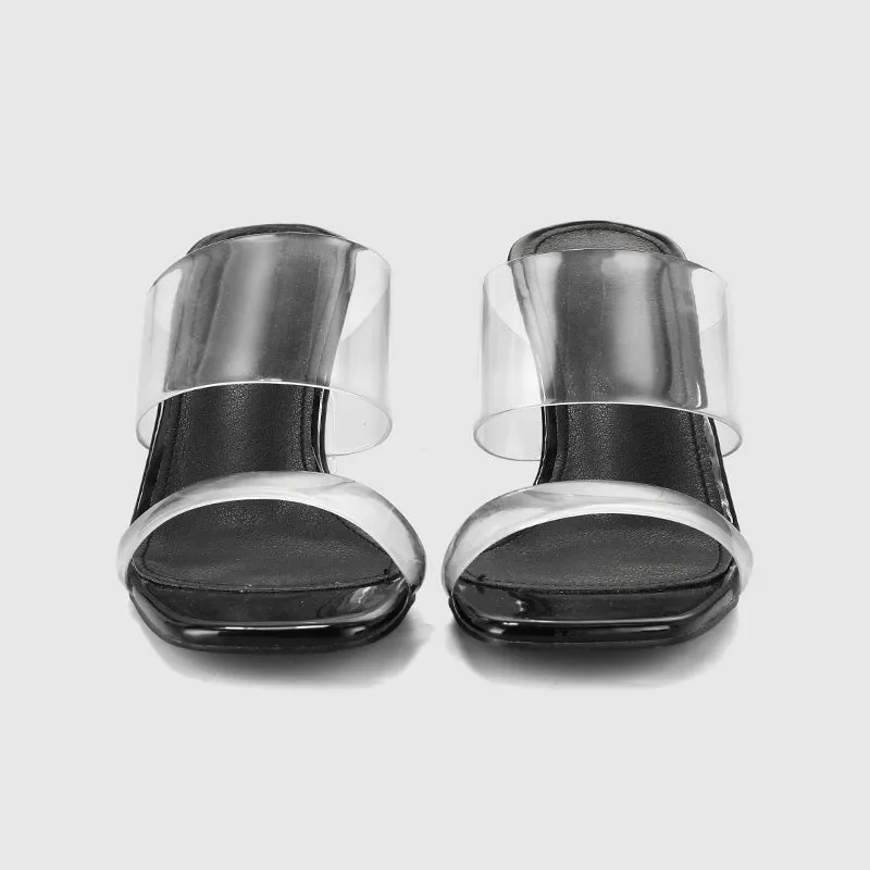 Thick Heel Square Hollow Sandals