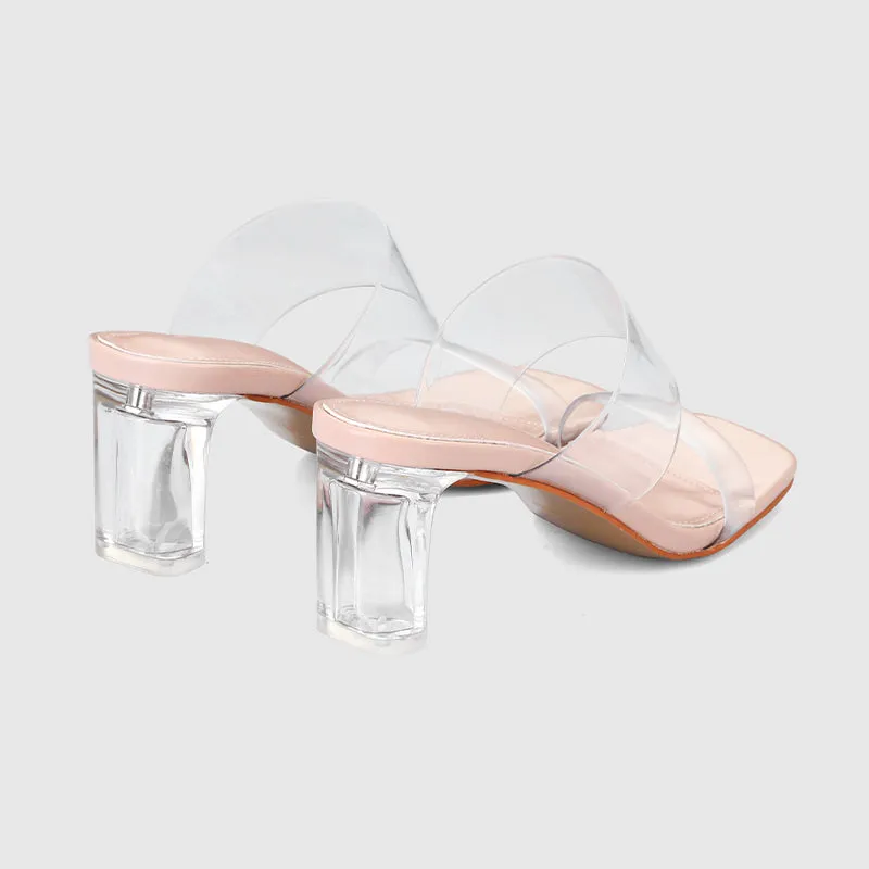 Thick Heel Square Hollow Sandals