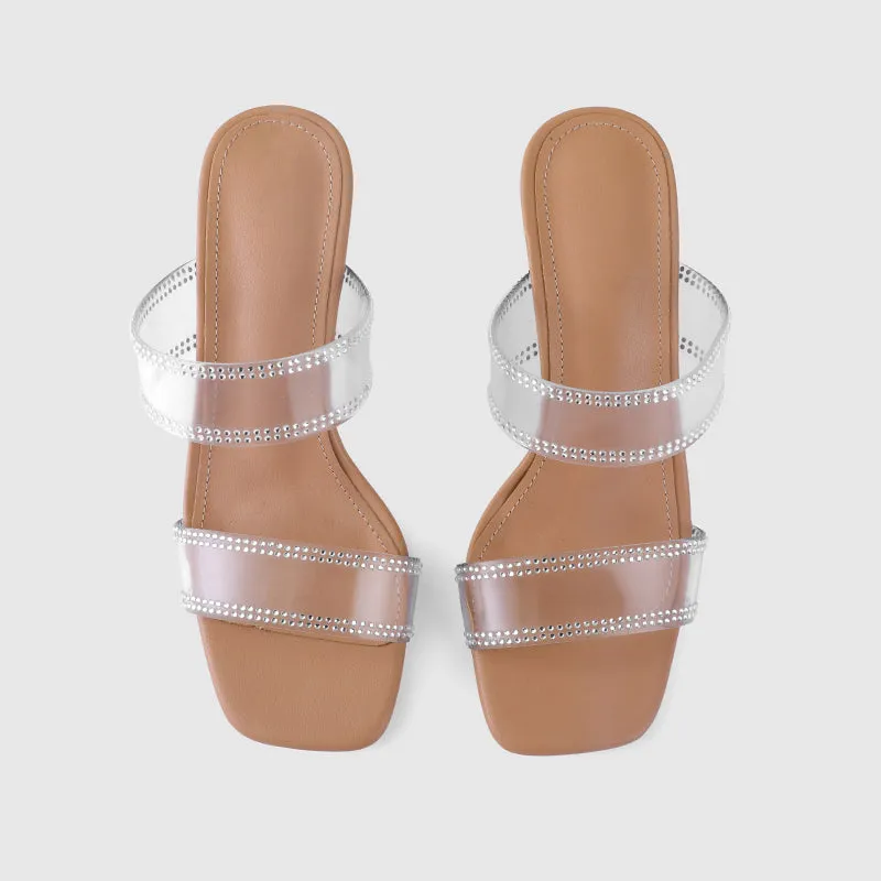 Thick Heel Square Hollow Sandals