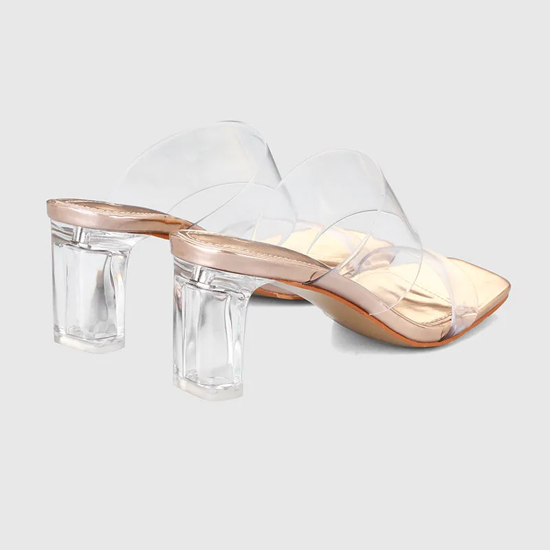 Thick Heel Square Hollow Sandals