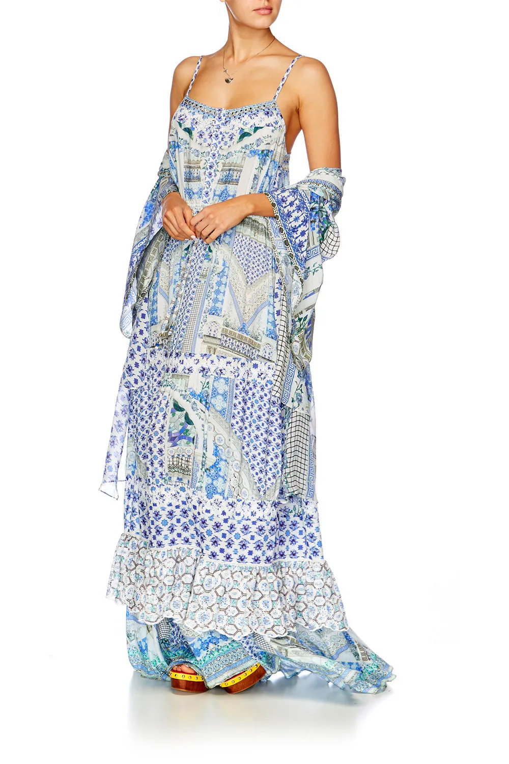 TIERED FRILL HEM LONG DRESS SALVADOR SUMMER