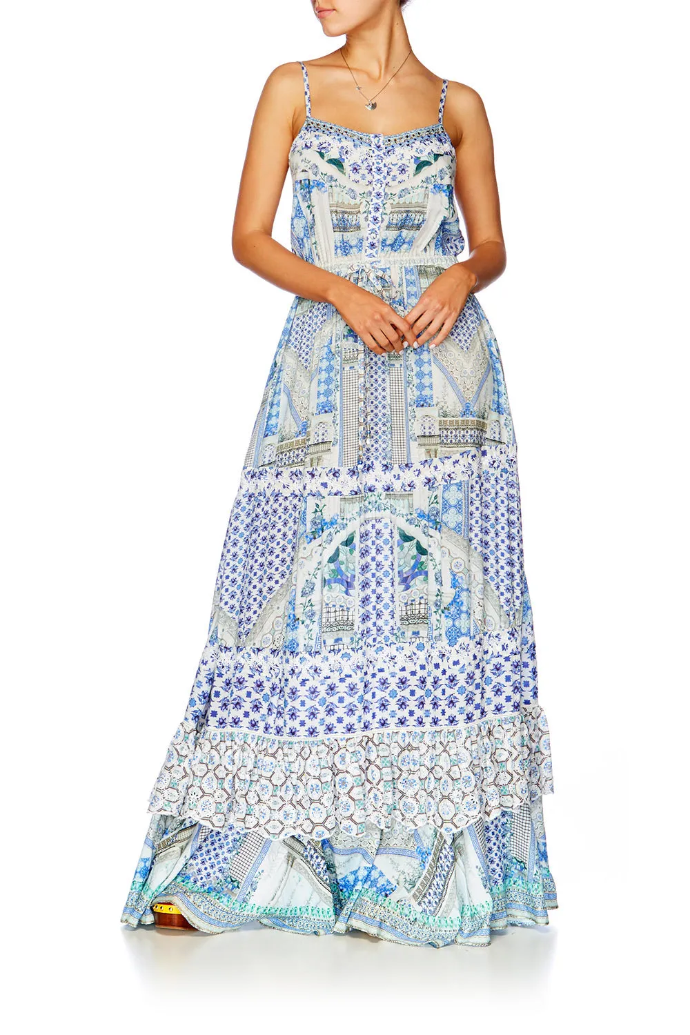 TIERED FRILL HEM LONG DRESS SALVADOR SUMMER