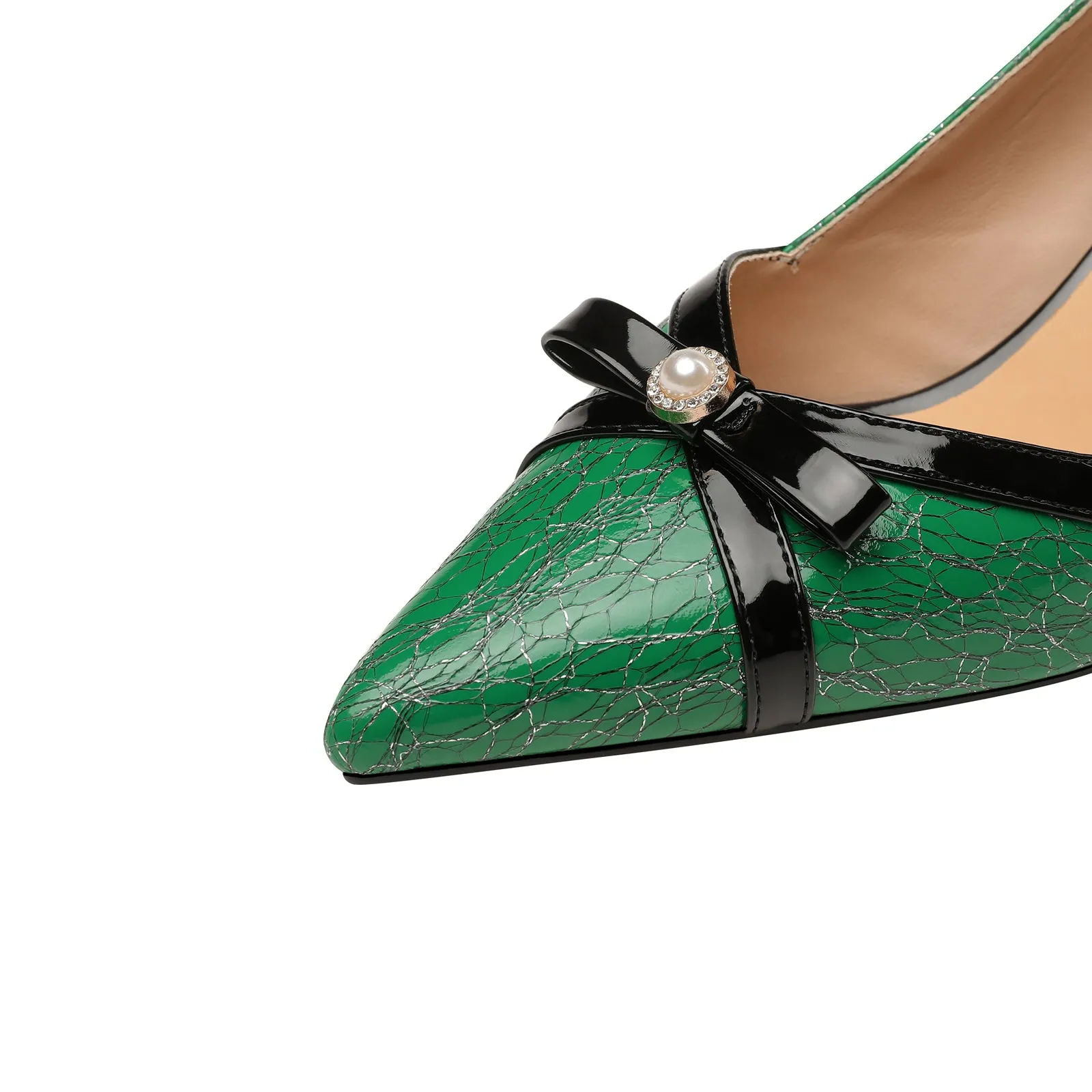 TinaCus Genuine Leather Women's Handmade Exquisite Heel Pointed Toe Slingback Sandal Pumps with Bowtie