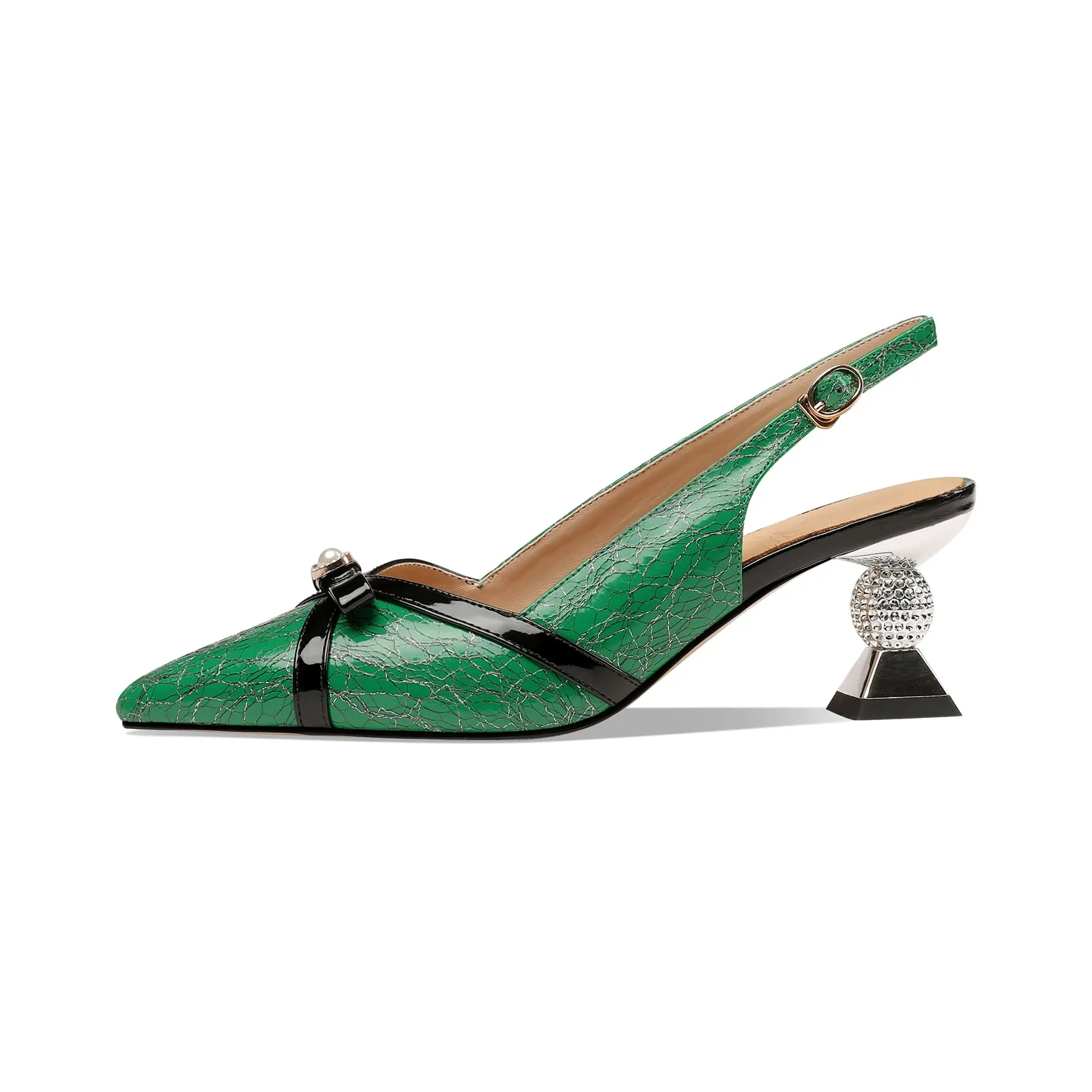 TinaCus Genuine Leather Women's Handmade Exquisite Heel Pointed Toe Slingback Sandal Pumps with Bowtie