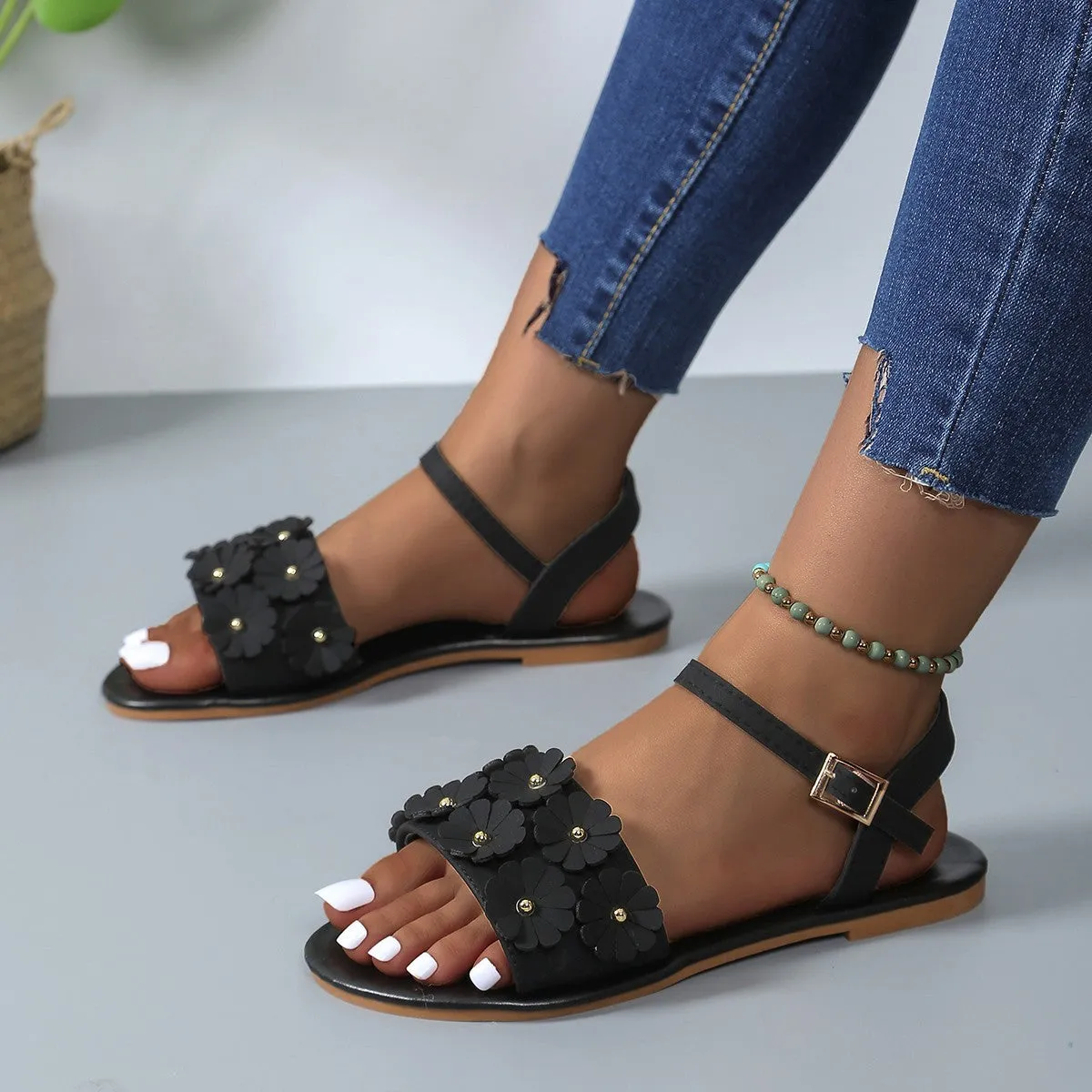 TropicalTwist - Floral PU Sandals for Women by The Nevermore