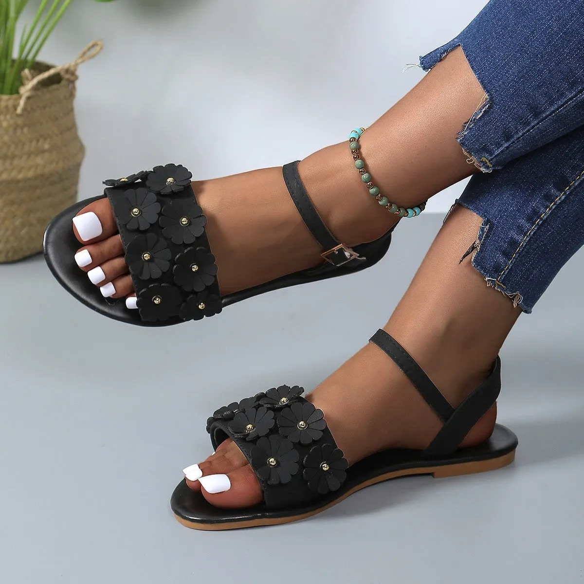 TropicalTwist - Floral PU Sandals for Women by The Nevermore