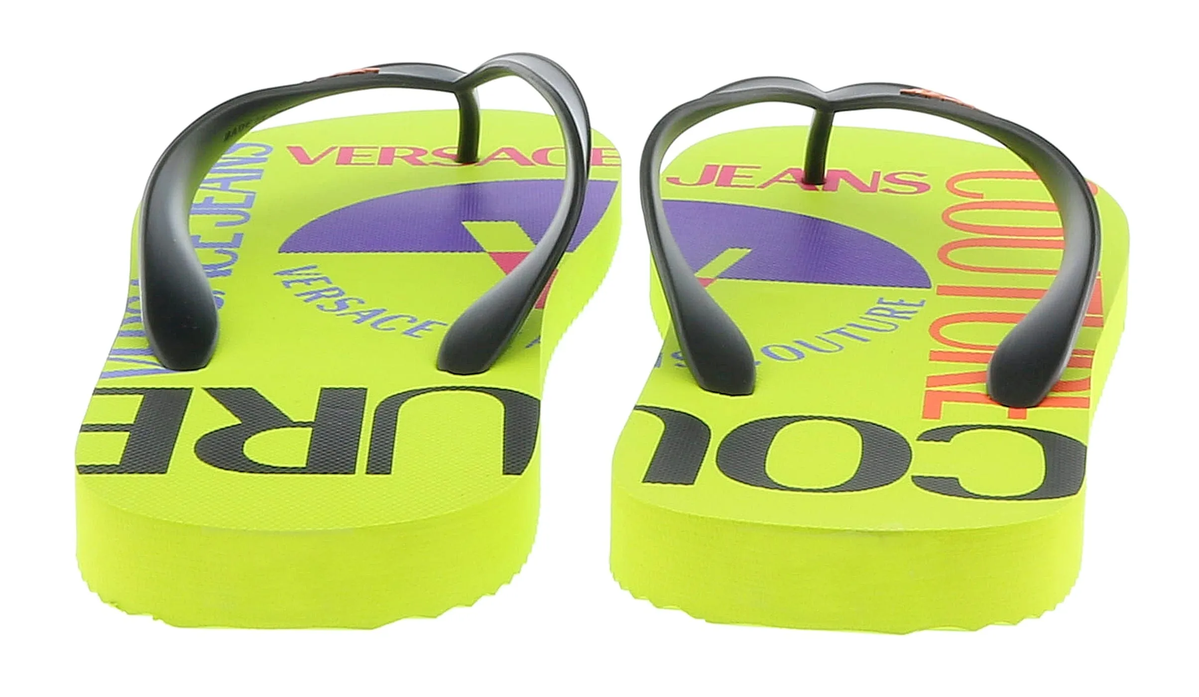 Versace Jeans Couture Neon Yellow Signature Colorblock Fashion Flip Flop-