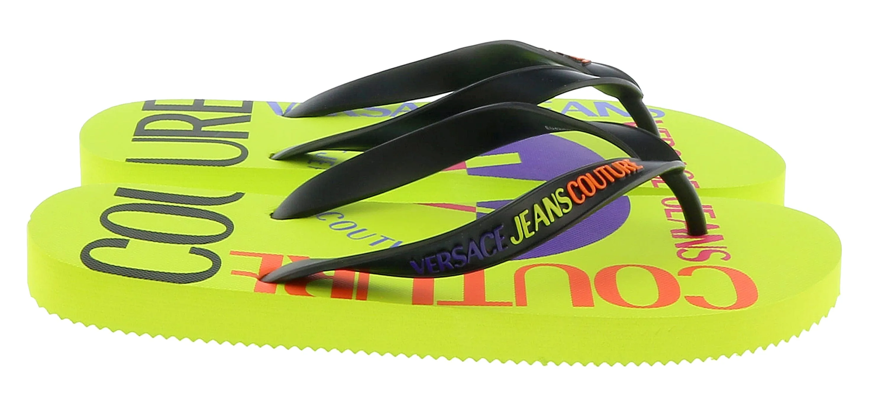 Versace Jeans Couture Neon Yellow Signature Colorblock Fashion Flip Flop-