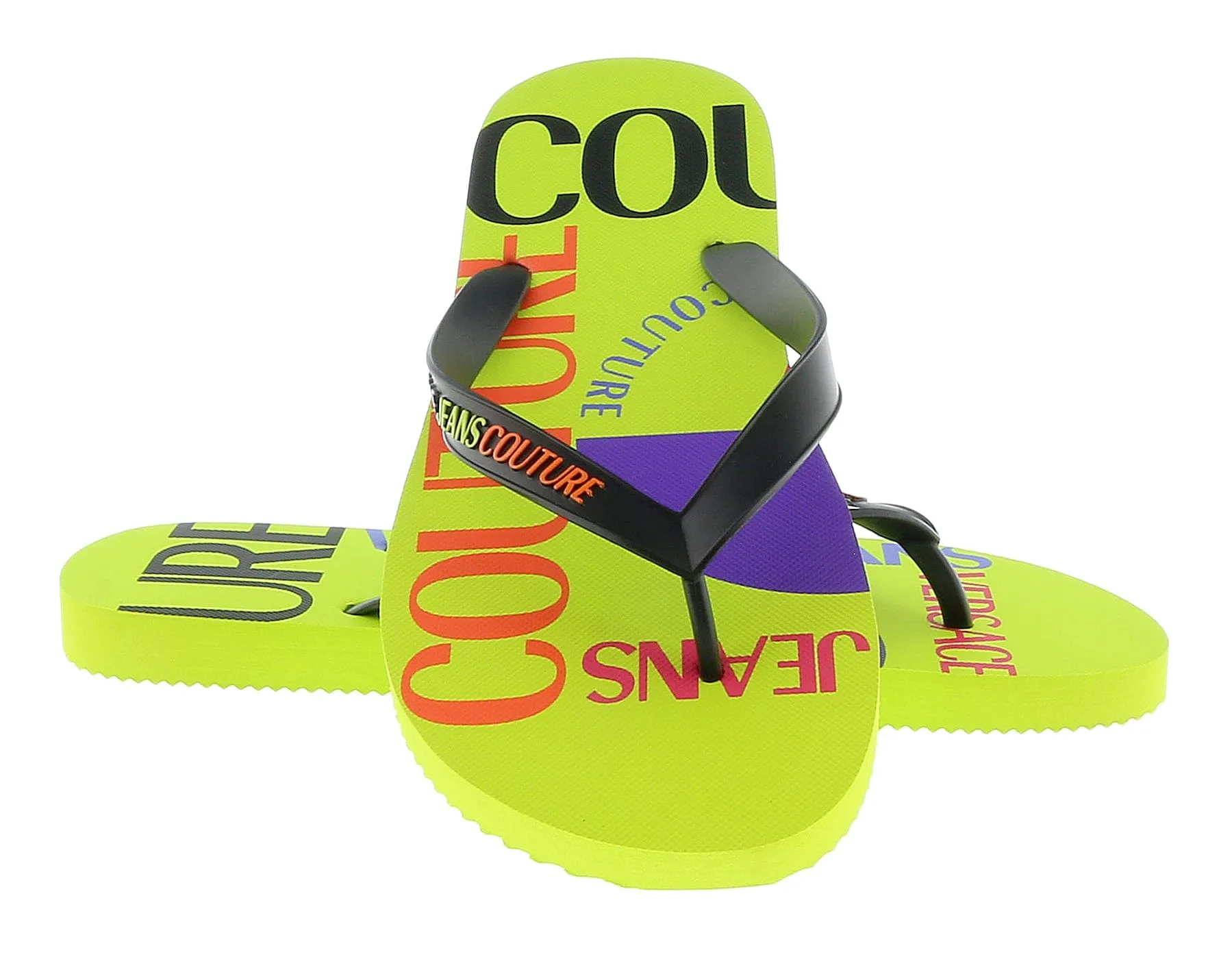 Versace Jeans Couture Neon Yellow Signature Colorblock Fashion Flip Flop-