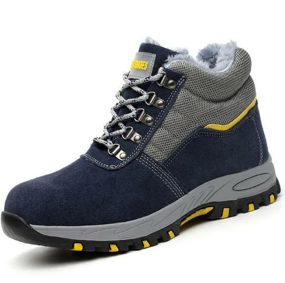 Winter Men Safety Work Boots Warm Plush Fur Mens Labor Insurance Puncture Proof Snow Boot Man Steel Toe Cap Shoes Male