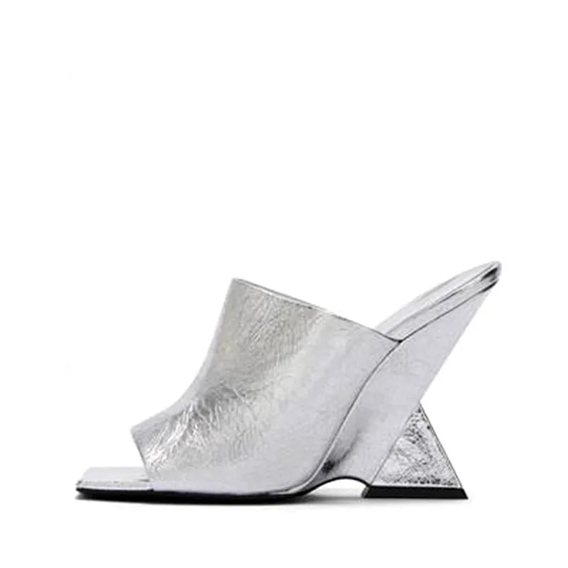Women's Diagonal Thick Slope High Heel Sandals