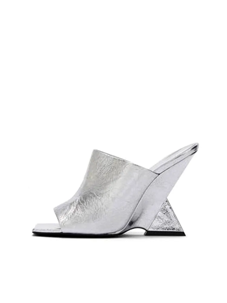Women's Diagonal Thick Slope High Heel Sandals