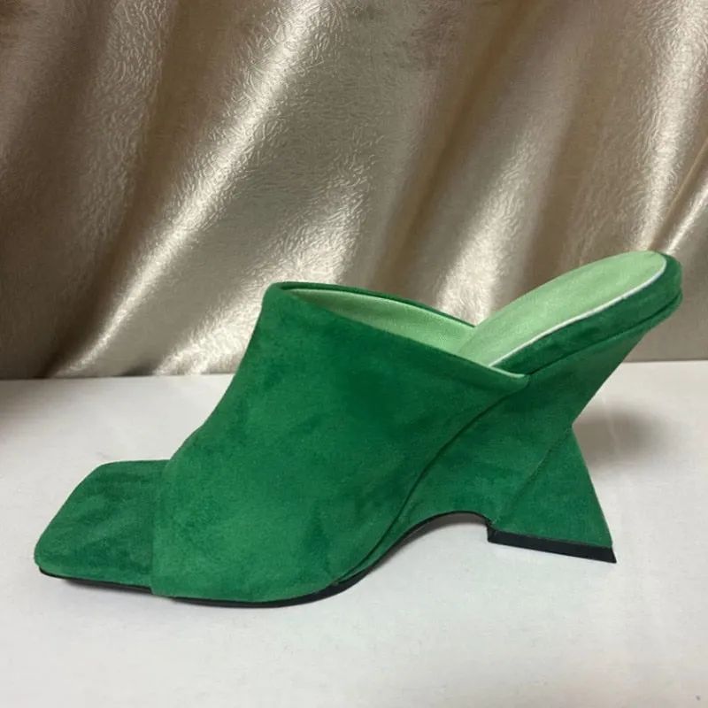 Women's Diagonal Thick Slope High Heel Sandals