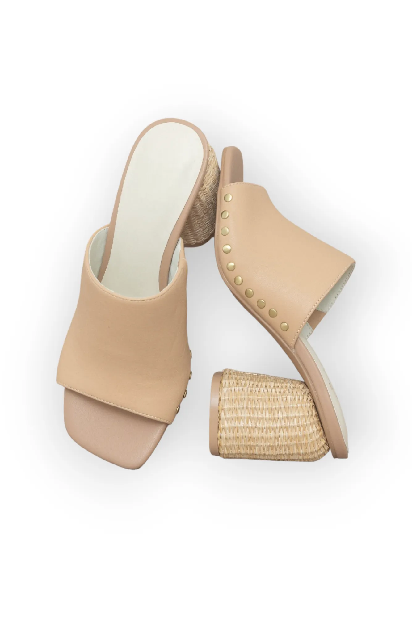 Zadie Nude Raffia Block Heel Sandal