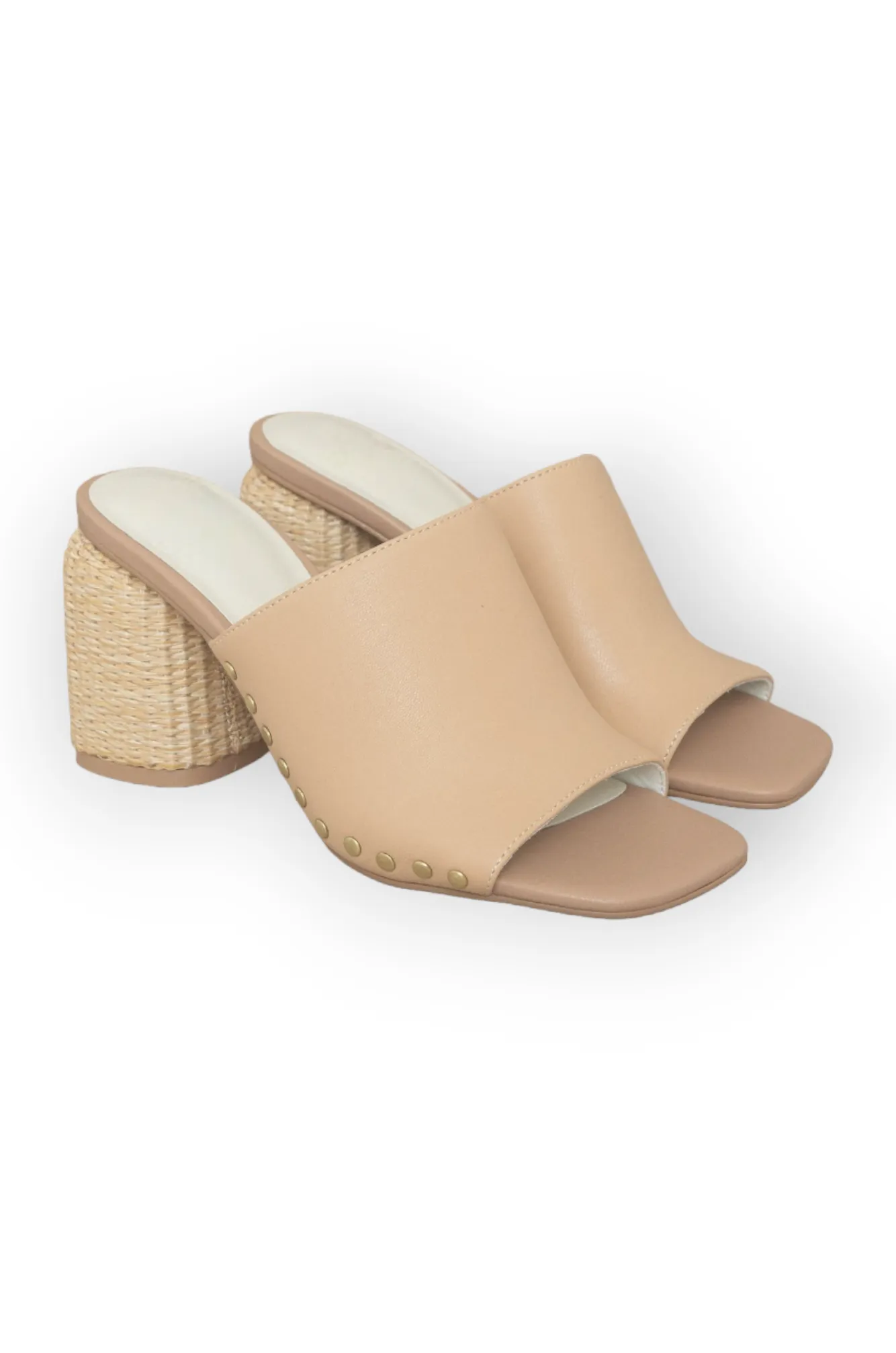 Zadie Nude Raffia Block Heel Sandal
