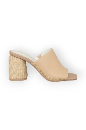 Zadie Nude Raffia Block Heel Sandal