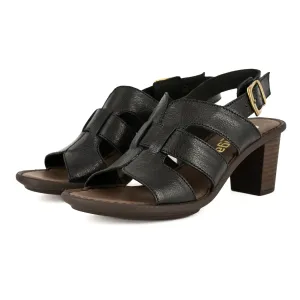 Zuwena : Ladies Leather High-Heel Sandal in Black Cayak
