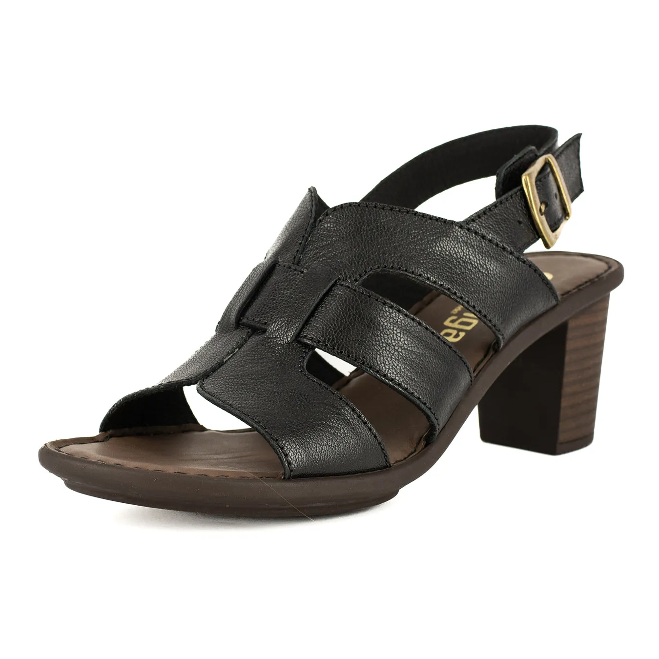Zuwena : Ladies Leather High-Heel Sandal in Black Cayak